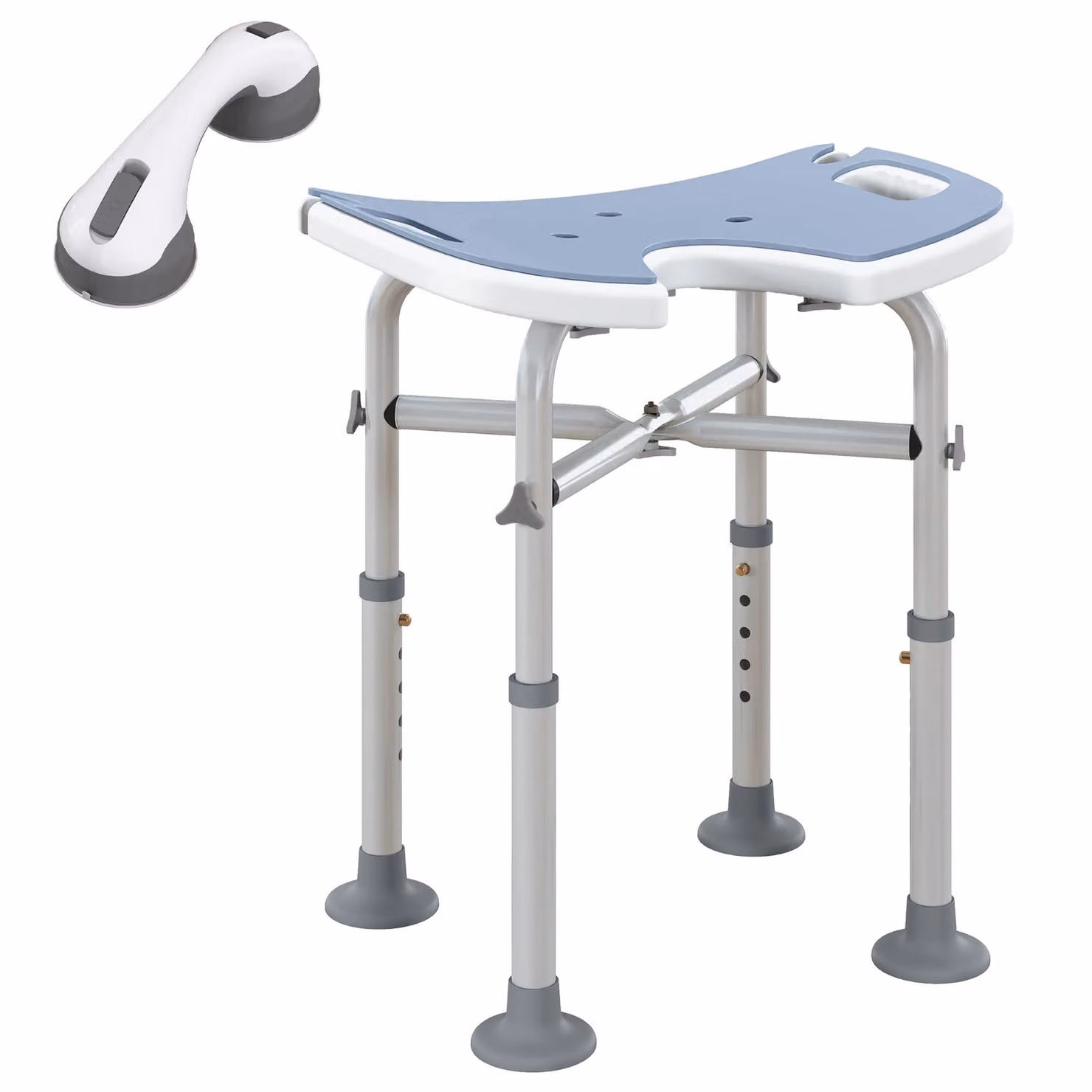 HOMCOM Non-Slip Aluminium Shower Stool for Elderly and Disabled in Blue, W/D/H: 48.5 x 39.0 x 39.0 cm – 2