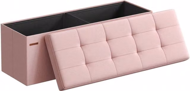 SONGMICS Elegant Pink Fabric Storage Ottoman with Removable Divider