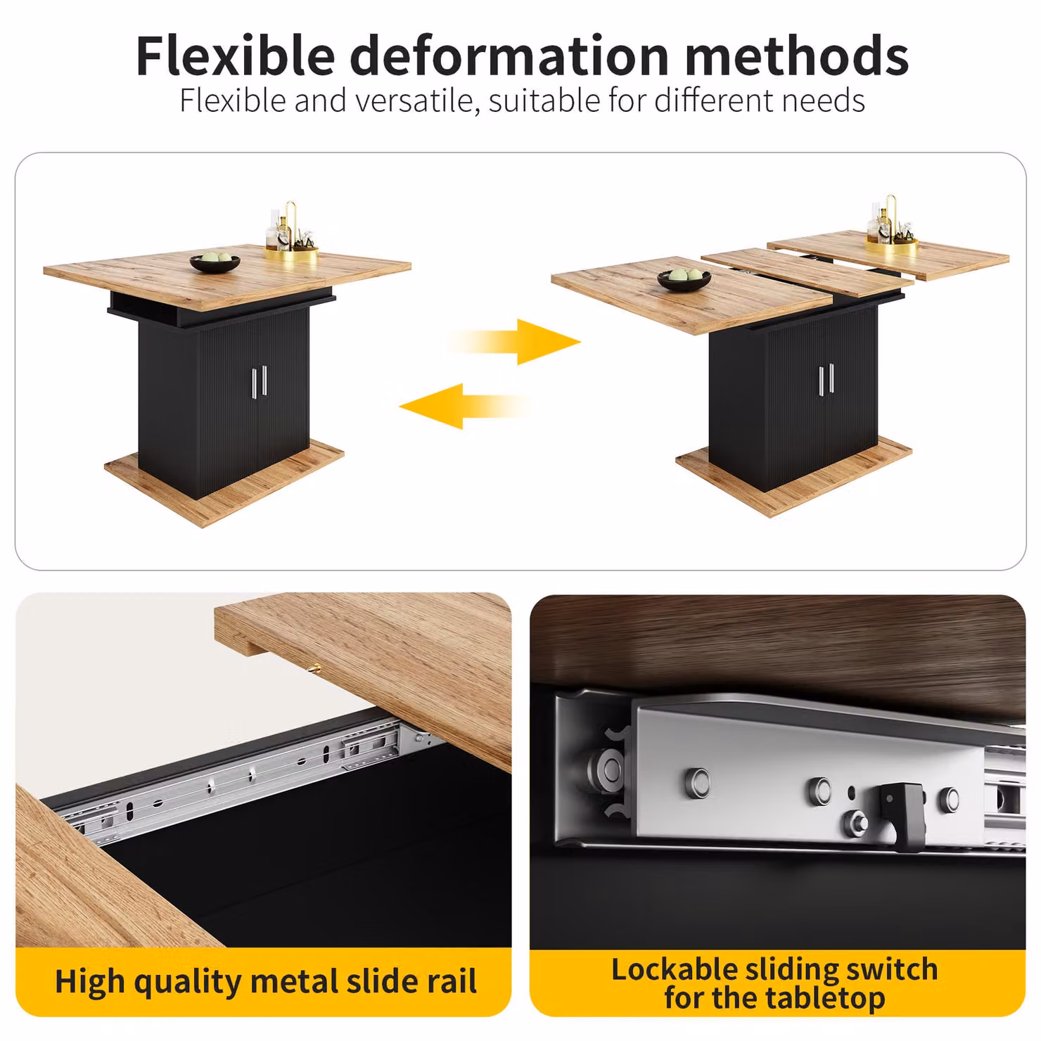 Aosom UK Black Extendable Rectangular Dining Table with Storage Shelves and Telescopic Design, W: 140 cm, D: 70 cm, H: 76 cm – 3
