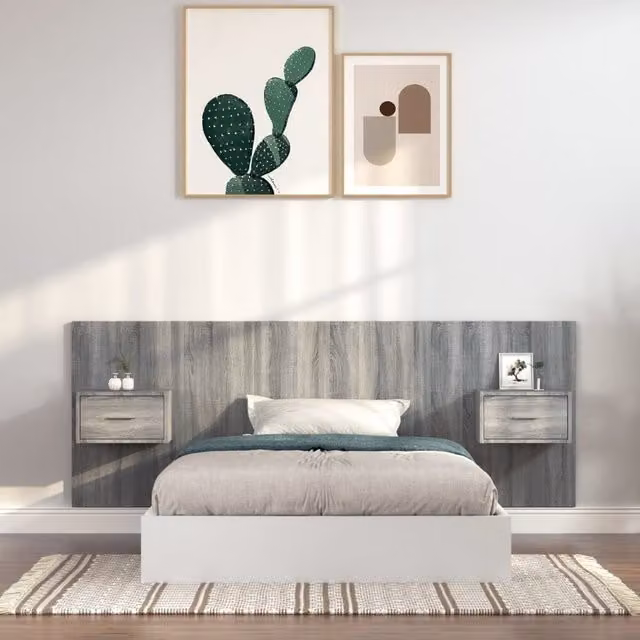 Berkfield Home Grey Sonoma Bed Headboard with Integrated Nightstand Cabinments and Side Compartments in Engineered Wood – 1