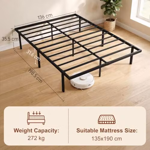 HOMCOM Black Metal Double Bed Frame with Underbed Storage, W/D/H: 140 x 200 x 35.5 cm – 2