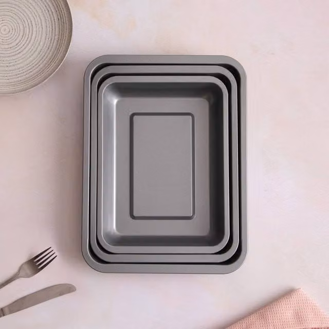 Betterware Essentials Non-Stick 3 Piece Rectangular Roasting Tin Set in Silver – 1