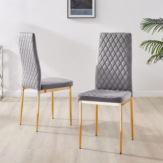 FurnitureboxUK Set of 4 Milan Velvet Dining Chairs in Grey with Gold Legs