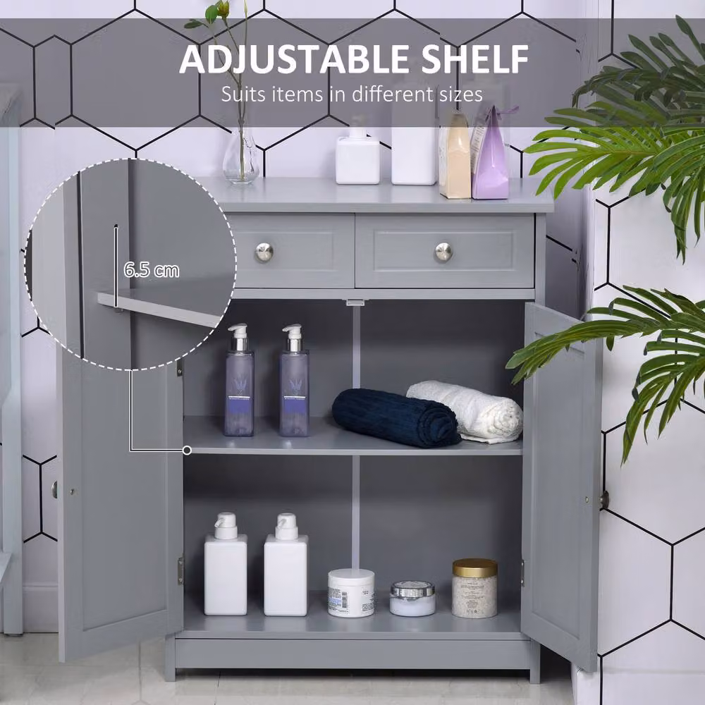 STILVORA Grey Bathroom Storage Cabinet with 2 Drawers and Cupboard – 4