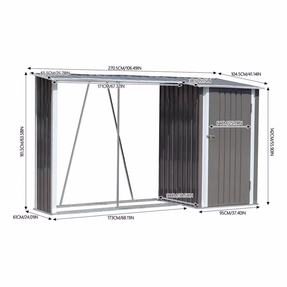 EONLION Metal Garden Storage Shed with Sloped Pent Roof in Dark Grey, W/D/H: 100 x 95 x 182.5 cm – 2
