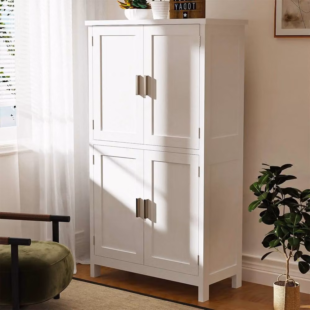 PAWNORA Modern White Matt Kitchen Pantry Cupboard with Hinged Doors and Internal Shelves – 3