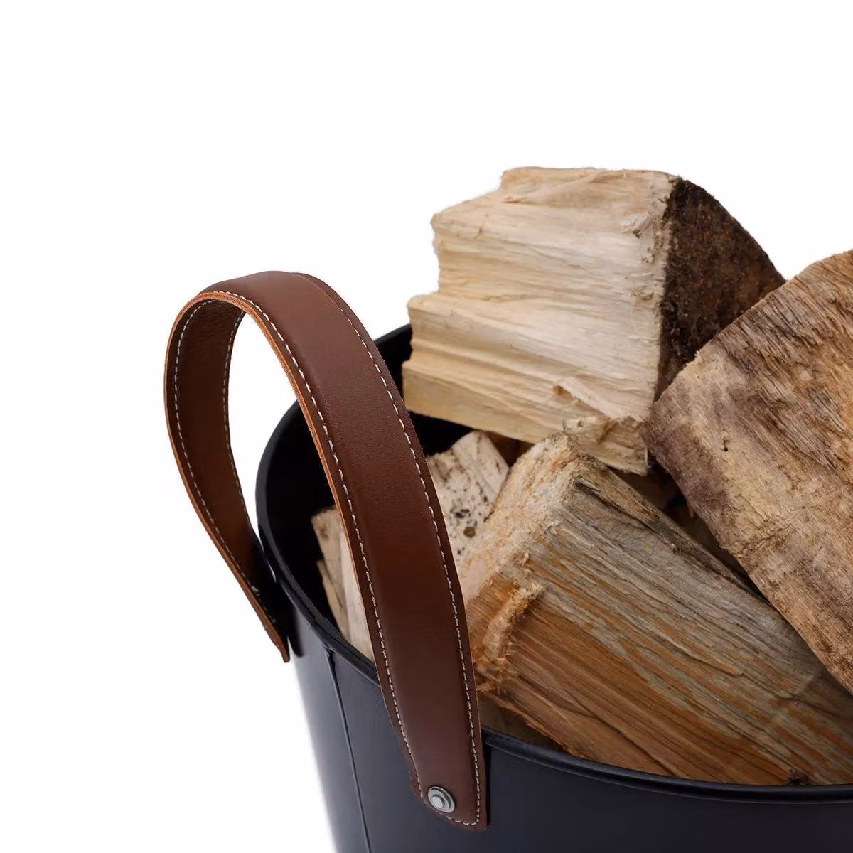 Charles Bentley Black Log Bucket with Leather Handles, W/D/H: 36 x 45 x 45 cm – 7