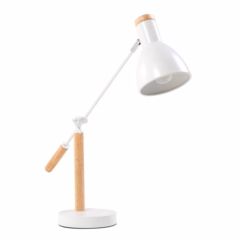 Wyld and Coco White Metal and Wood Table Lamp with Adjustable Crane Arm, Height: 50 cm – 2