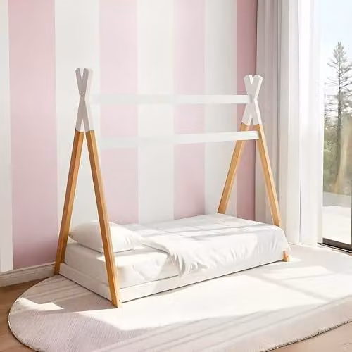 Kidsaw Jinsen White and Natural Pine Wooden Toddler House Bed, W: 140 cm, D: 70 cm, H: 130 cm – 1
