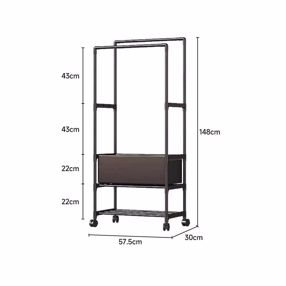 ERGOVEXA Metal Clothes Rail Rack with Shoe Storage Shelf in Matt Black – 2