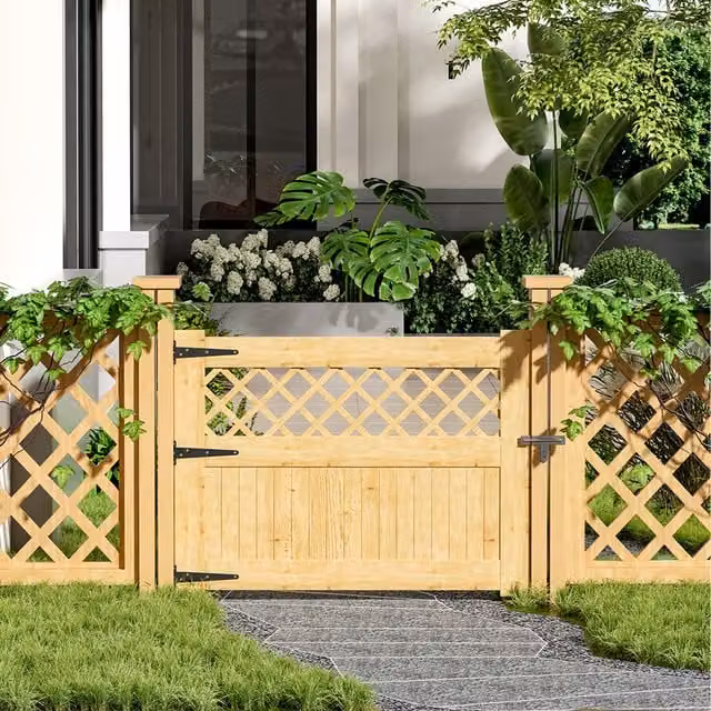 Breeins Wooden Garden Gate with Rhombus Design in Brown and Yellow, W/H: 120 x 90 cm