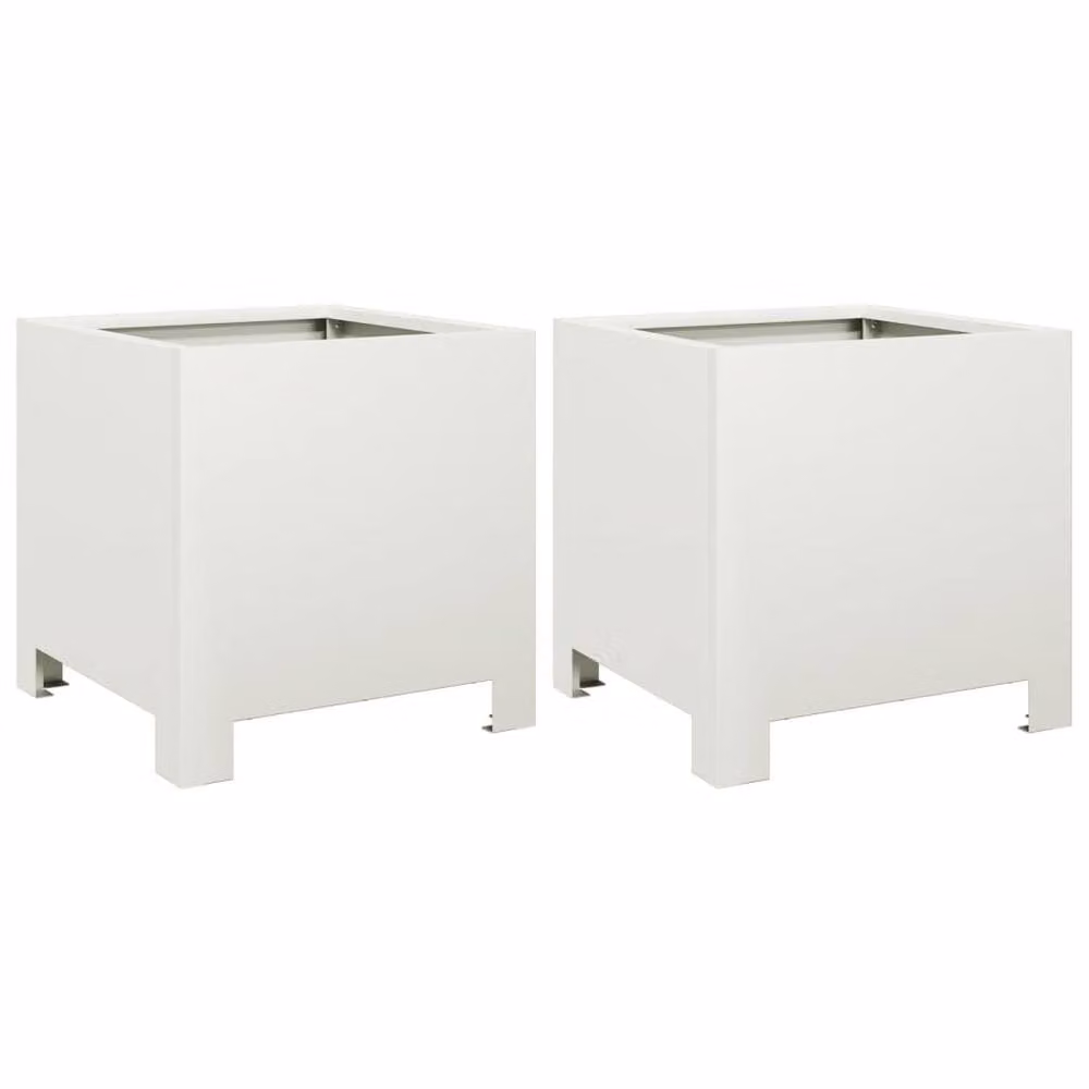 Berkfield Home Garden Steel Planters, 2 Pack, White, W/D/H: 30 x 30 x 30 cm – 2