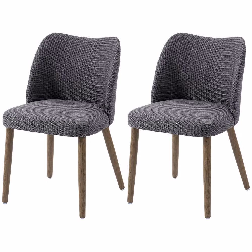 STILVORA Set of 2 Modern Grey Fabric Dining Chairs with Padded Seats and Rubberwood Legs – 3