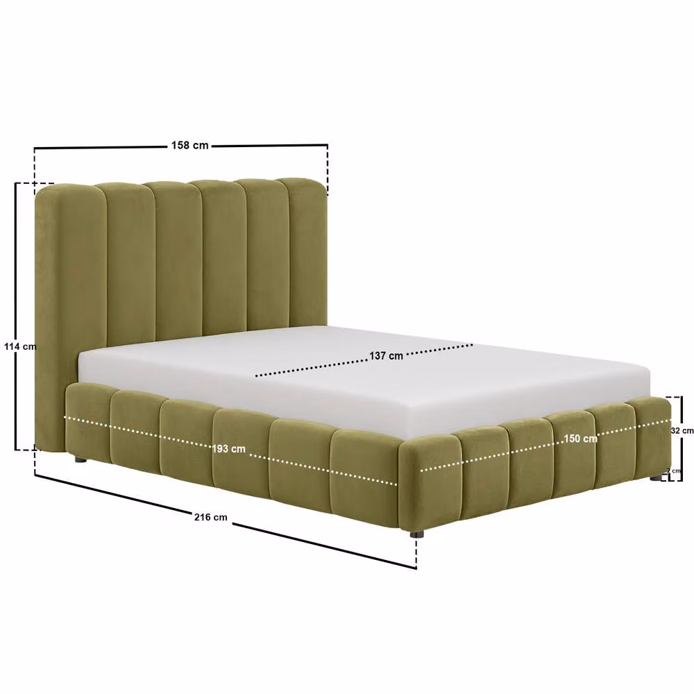Solace+Co Emilie Ribbed Ottoman Bed in Green Velvet, W/D/H: 140 x 200 x 158 cm – 5