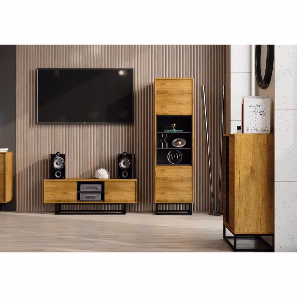 Creative Furniture Harmony Loft Display Cabinet in Dark Brown Oak, H 175 x W 50 x D 35 cm – 4