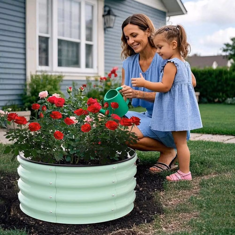 VOGREX 2 Piece Round Raised Garden Bed Kit in Green for Vegetable, Herb and Ornamental Gardens – 2