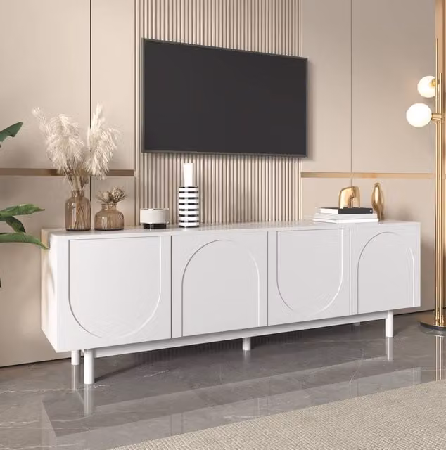 STILVORA Modern White TV Cabinet with 4 Doors and Adjustable Shelves, W/D/H: 175 x 56 x 56 cm – 1