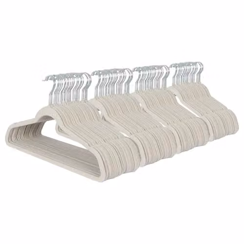 Harbour Housewares 100x Non-Slip Velvet Clothes Hangers with Trouser Bar in Grey