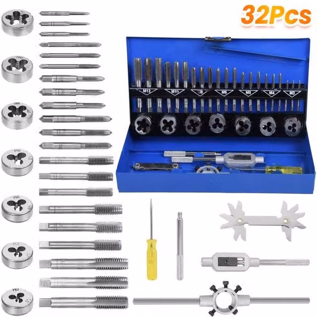 VOGREX 32-Piece Metric Tap and Die Set in Multicolour Bearing Steel – 1