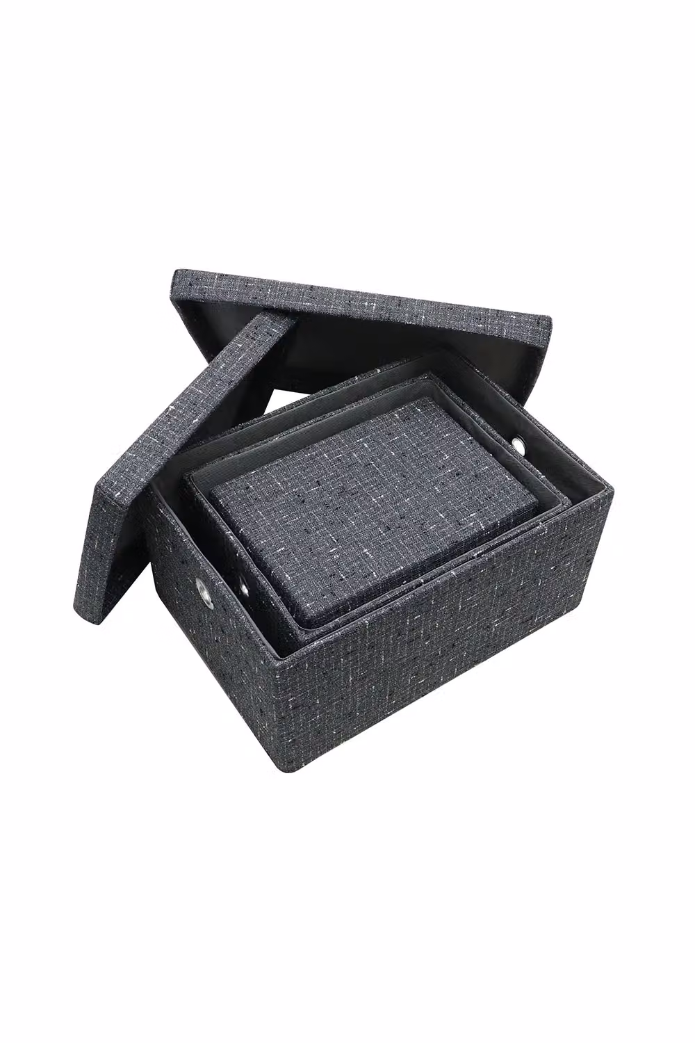 JVL Shadow Rectangular Fabric Storage Baskets with Lids and Handles, Set of 3, Grey – 3