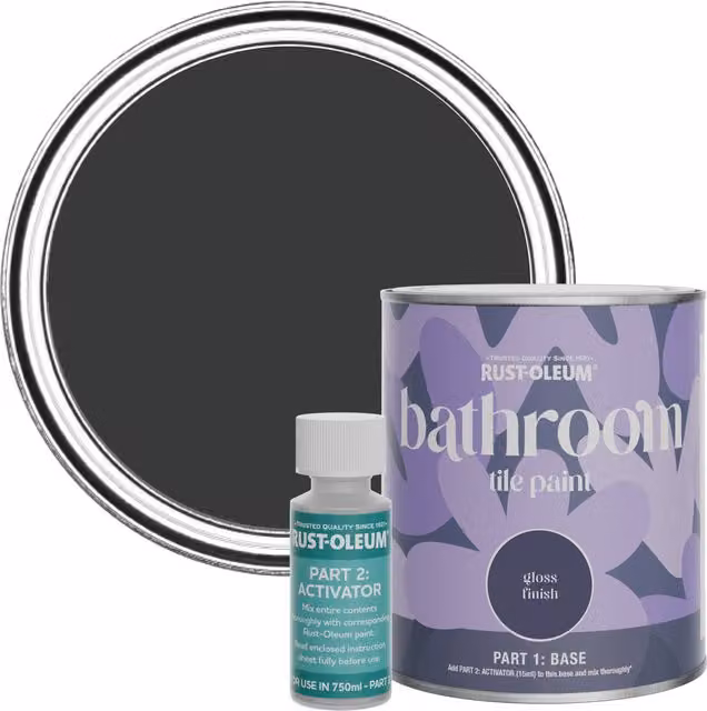 Rust-Oleum Bathroom Tile Paint in Gloss Finish, Natural Charcoal Black, 750ml