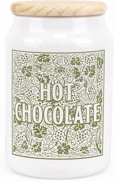 Purely Home Green Oak Leaves and Berries Ceramic Hot Chocolate Storage Canister in Green and White