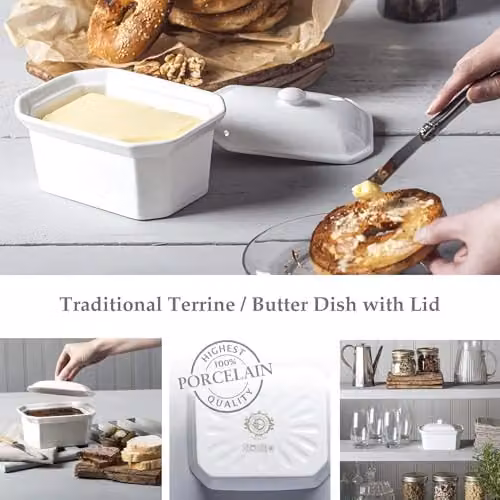 WM Bartleet & Sons White Porcelain Terrine Butter Dish with Lid – 5
