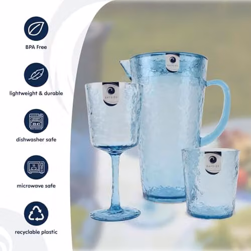 Bayside Lulworth Blue Acrylic Hammered Wine Glasses, 360ml, Set of 6 – 2