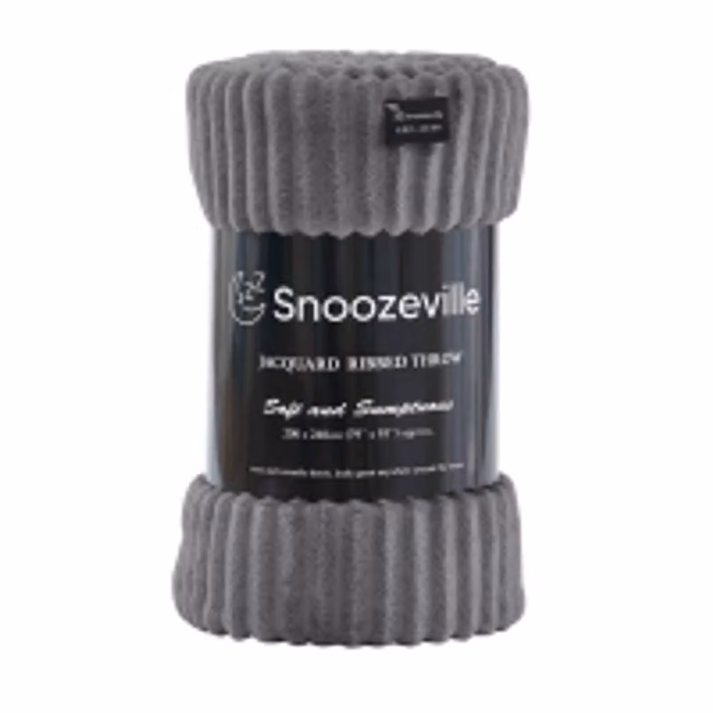 Dyzi Large Supersoft Ribbed Jacquard Fleece Throw Blanket in Charcoal Grey, W: 200 cm, D: 240 cm – 6