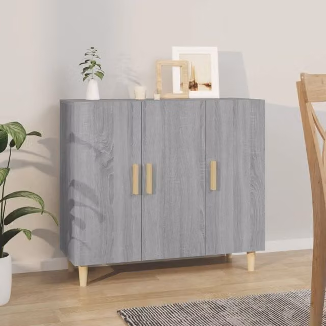 Berkfield Home Grey Sonoma Sideboard in Engineered Wood, W/D/H: 90 x 34 x 80 cm
