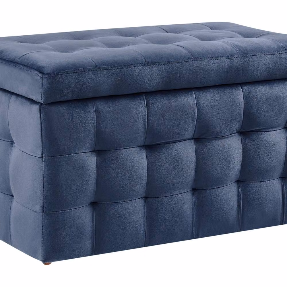 Wyld and Coco Dark Blue Velvet Tufted Storage Ottoman Bench – 2