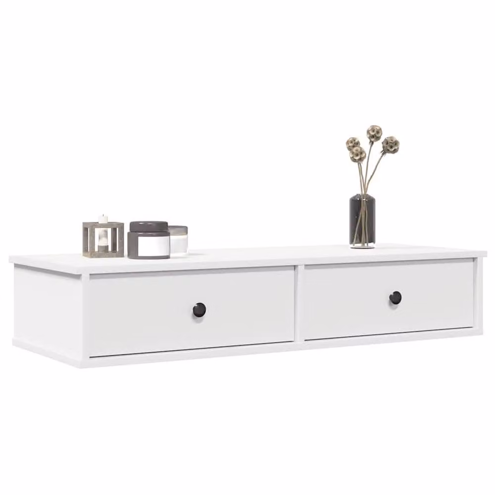 Berkfield Home Wall Mounted Shelf with Drawers in White, W/D/H: 100 x 37.5 x 19 cm – 2