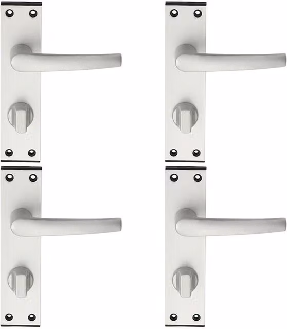 Loops 4x Pair Straight Handle on Bathroom Backplate in Satin Aluminium, Silver, 152 mm