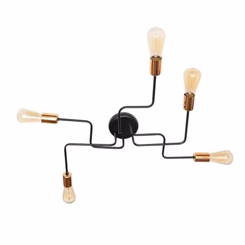 Netlighting Helam Tube Multi Arm Semi Flush Ceiling Light in Black and Copper, 64 cm