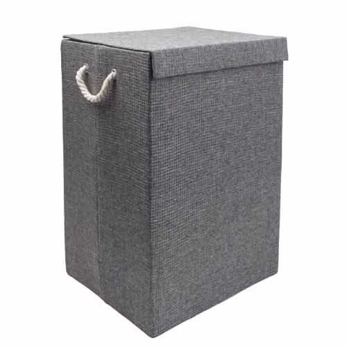 JVL Chroma Foldable Laundry Hamper with Lid and Handles, Grey, W: 40.0 cm, D: 35.0 cm, H: 61.0 cm – 1