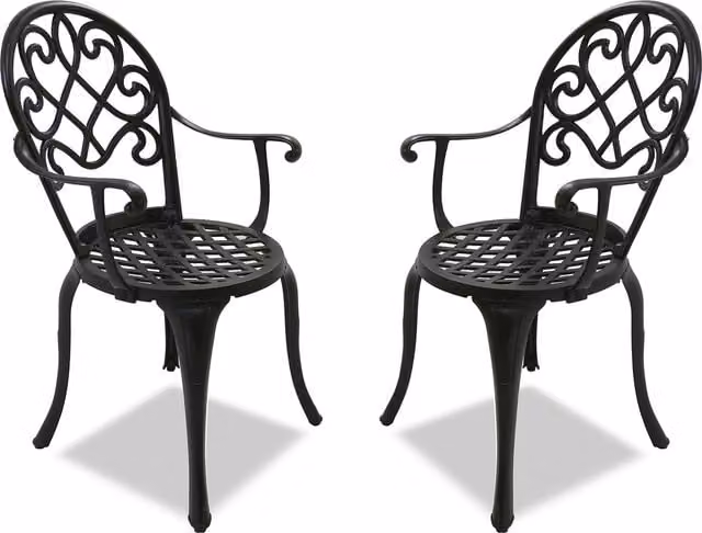 Prego Set of 2 Large Black Metal and Plastic Garden and Patio Bistro Chairs
