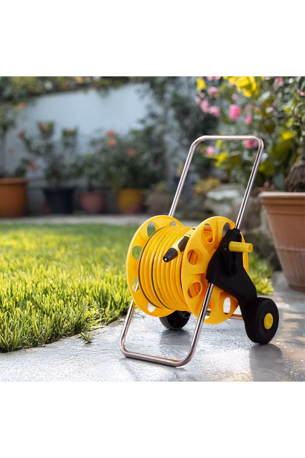 H&O Direct Yellow Garden Hose Reel Cart with Wheels, 40m Capacity – 2