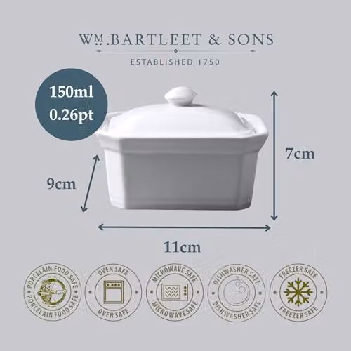 WM Bartleet & Sons 1750 Porcelain Butter and Terrine Dish with Lid, White, W/D/H: 11 x 8 x 7 cm – 6