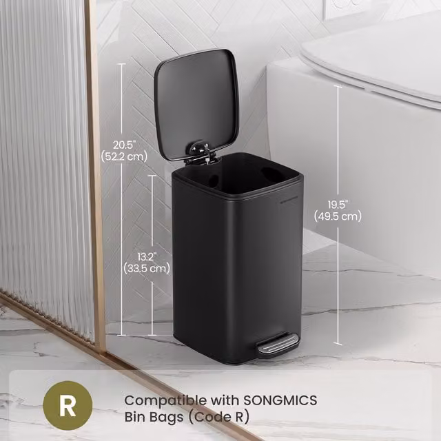 SONGMICS 8L Soft-Close Pedal Bathroom Bin with Removable Inner Bucket, Black