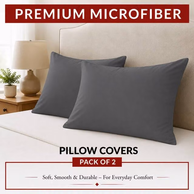 Pamposh Double Brushed Microfibre Pillowcases, 2 Pack, Grey, W: 50 cm x H: 75 cm – 1