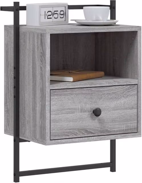 Berkfield Home Wall-mounted Decorative Bedside Cabinet in Grey Sonoma, W: 40 cm, D: 30 cm, H: 61 cm