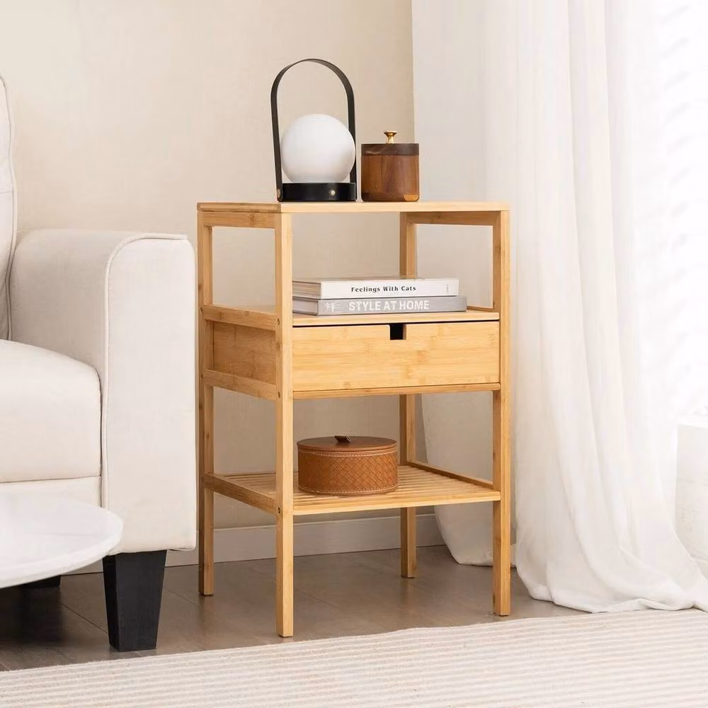 Hinsinc 2 Pack Brown Bamboo Nightstands with Drawer Storage – 2