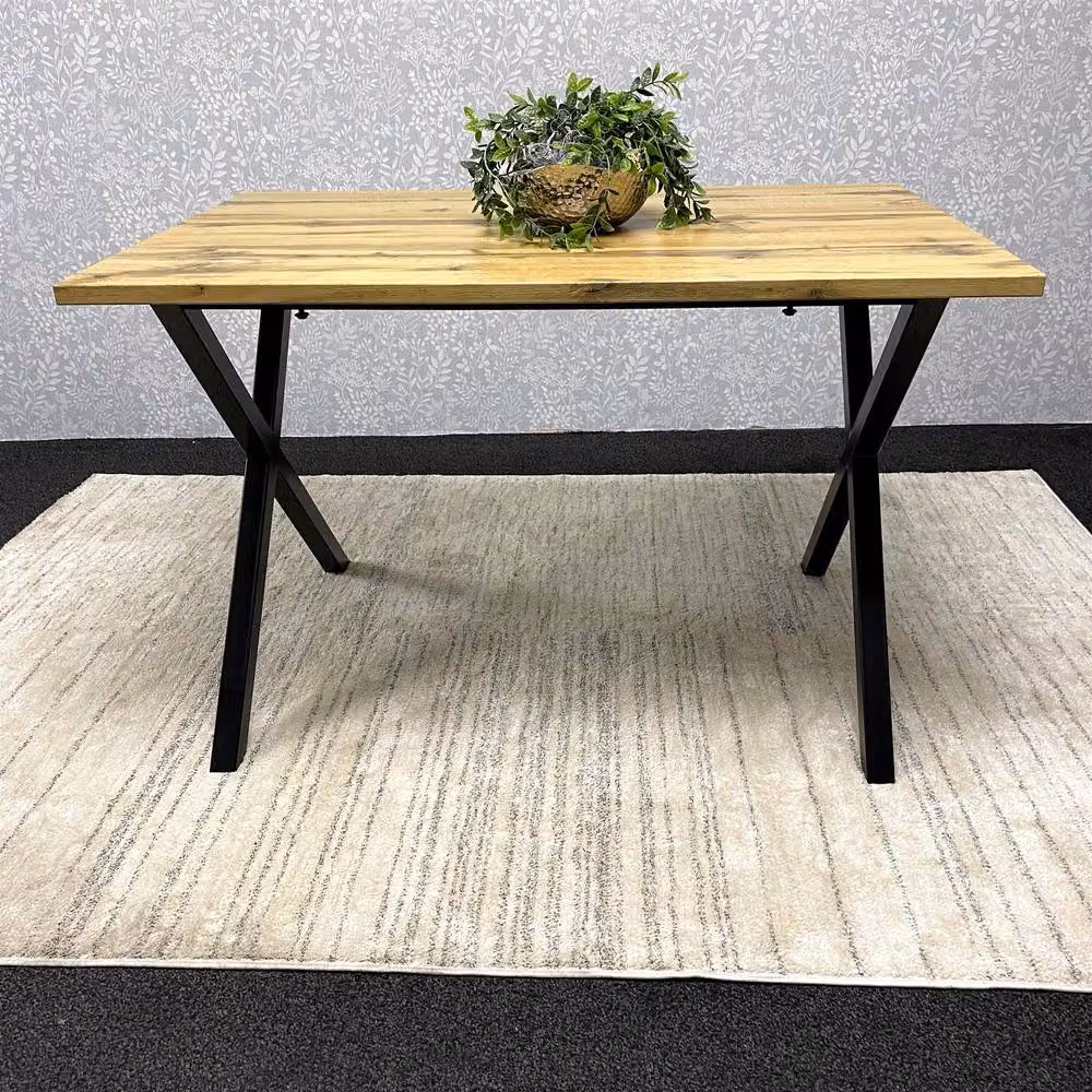 KOSY KOALA Brown Rectangular MDF Dining Table with Black Metal X-Frame Legs, W/D/H: 77 x 77 x 75 cm – 4