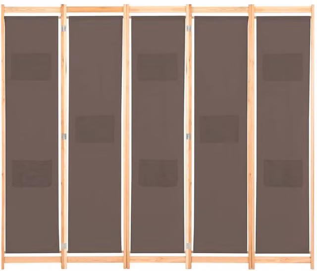 Berkfield Home 5-Panel Fabric Room Divider in Brown, W/H/D: 200 x 170 x 4 cm