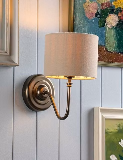 Joules Farley Bronze Metal and Fabric Wall Light with White Shade