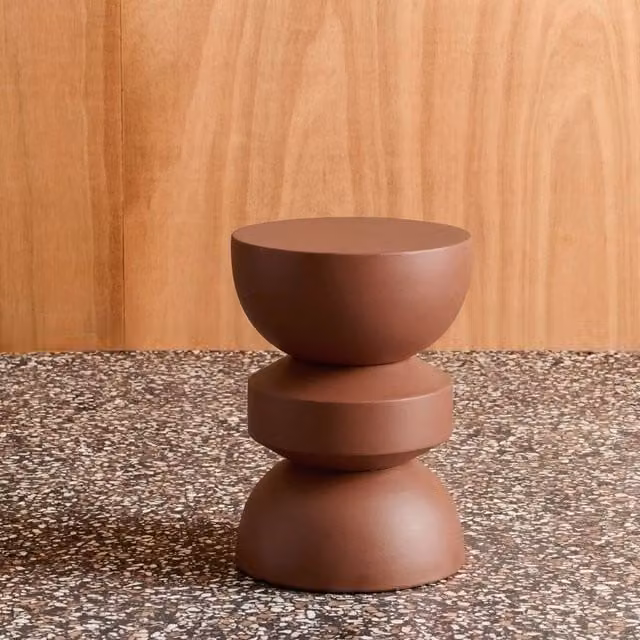 sweeek Metal Side Table and Nightstand in Terracotta Brown with Round Geometric Design