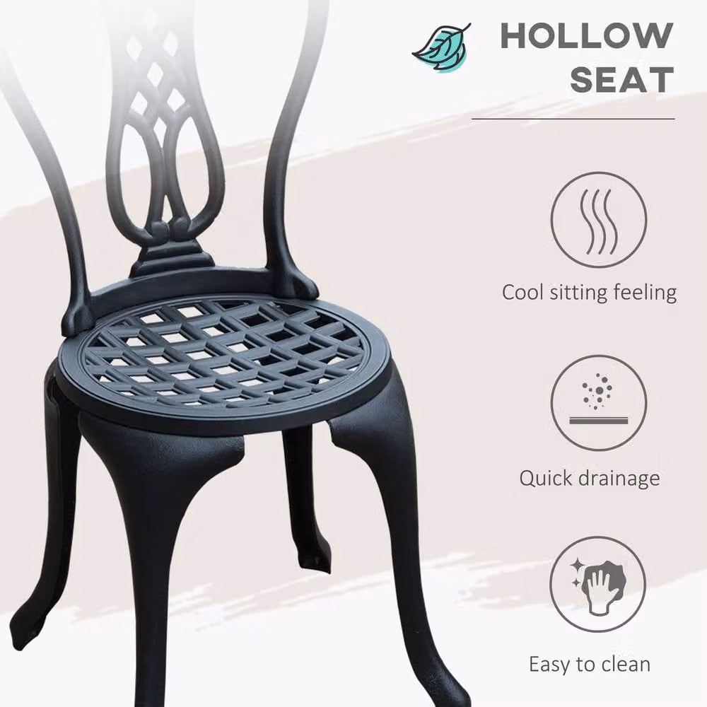 Outsunny 3 Piece Cast Aluminium Bistro Set in Black Shabby Chic Style – 11
