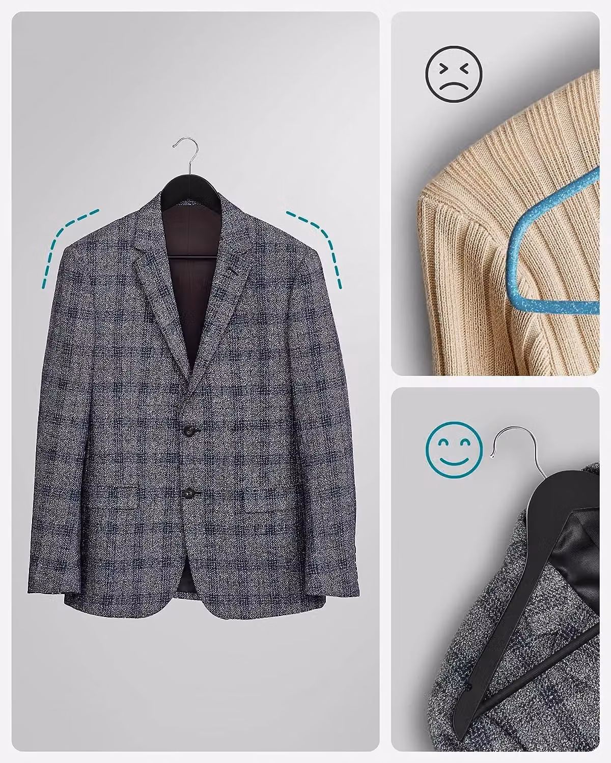 SONGMICS Set of 10 Black Wooden Hangers with Non-Slip Bar and Notches – 4