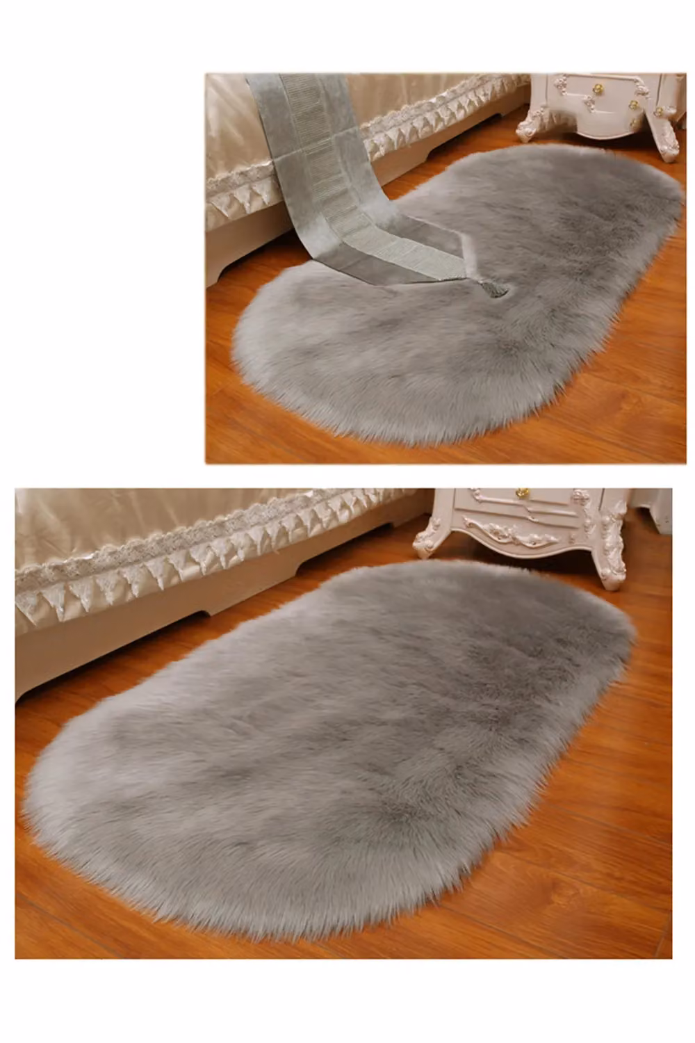 Living and Home Oval Super Soft Shaggy Faux Fur Area Rug in Grey, W: 100 cm x L: 180 cm – 3