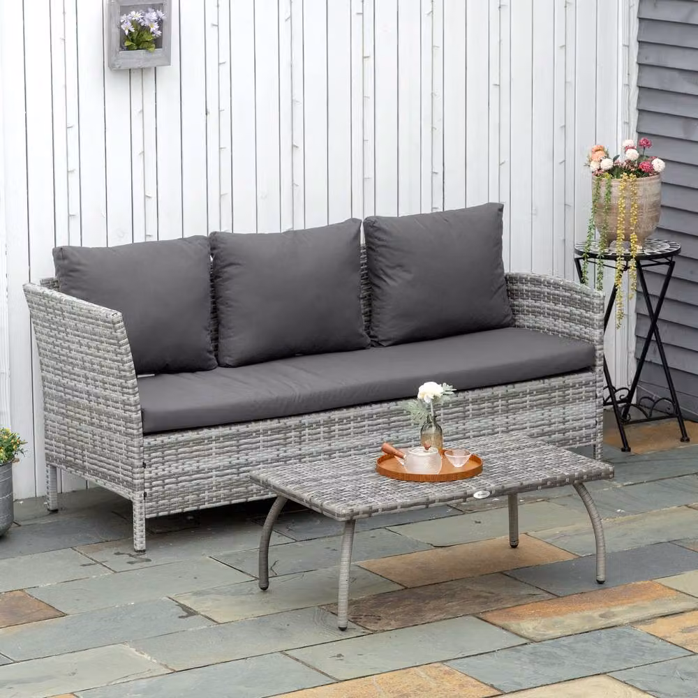 ERGOVEXA Grey PE Wicker Rattan Garden Coffee Table, W/D/H: 50 x 50 x 35 cm – 3